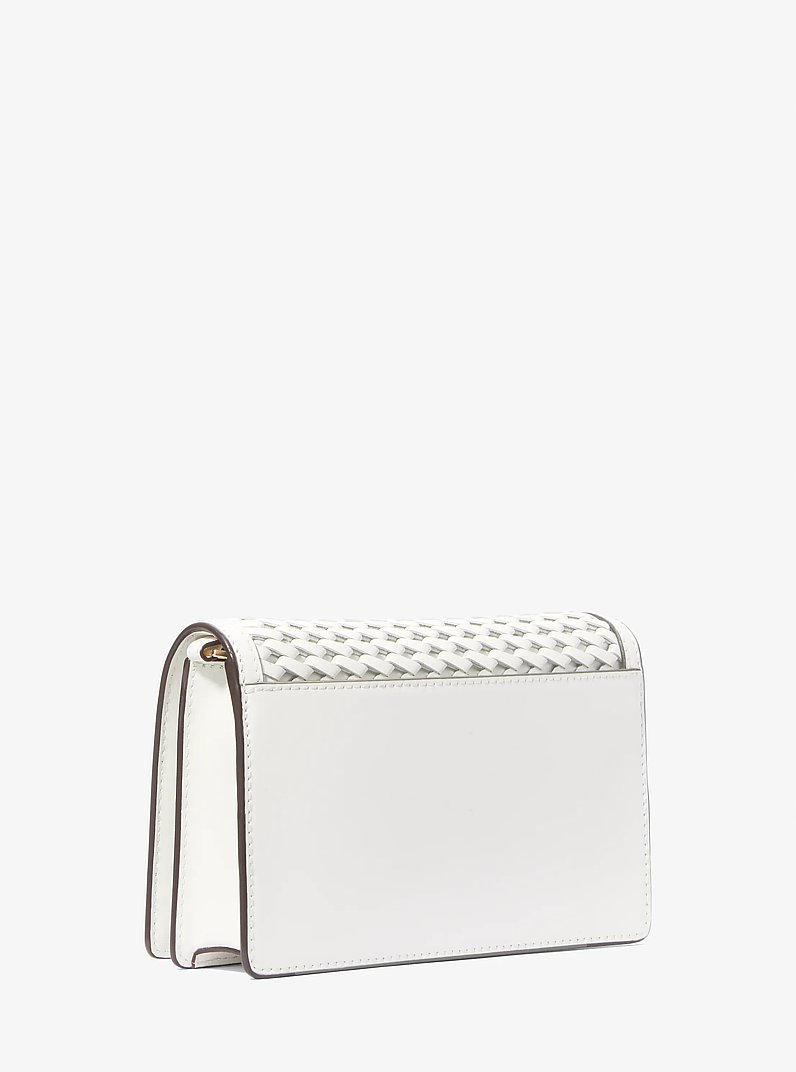 Jet Set Medium Woven Leather Crossbody Bag in OPTIC WHITE | Michael Kors