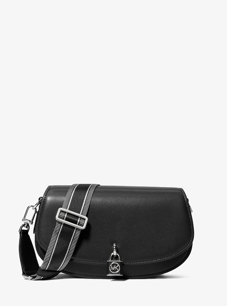 Mila Medium Leather Messenger Bag in BLACK | Michael Kors