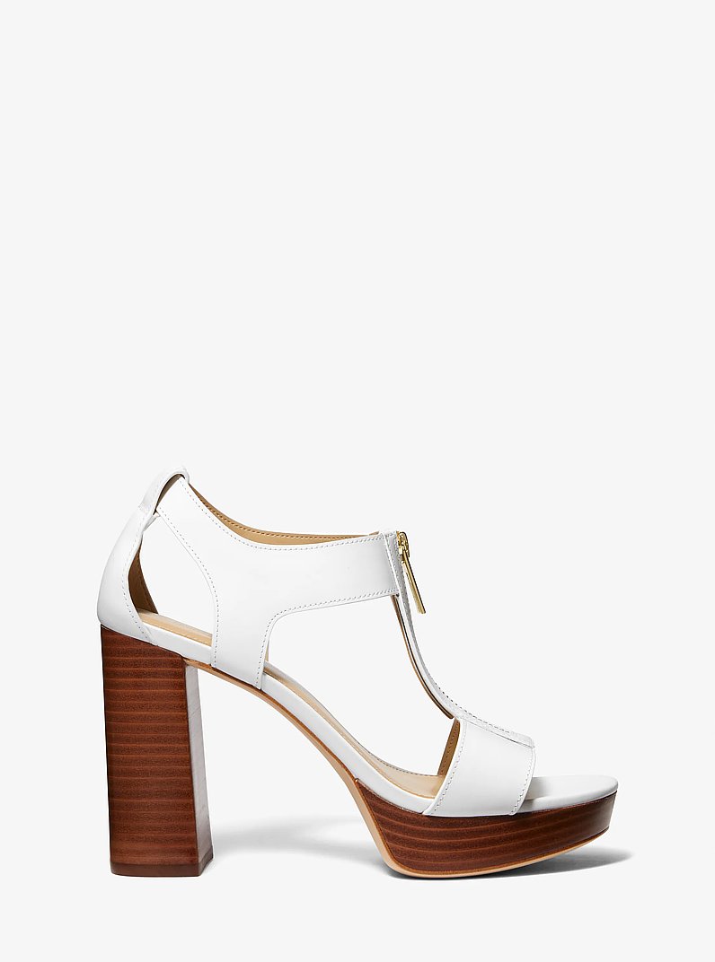 Berkley Leather Block-Heel Sandal in OPTIC WHITE | Michael Kors