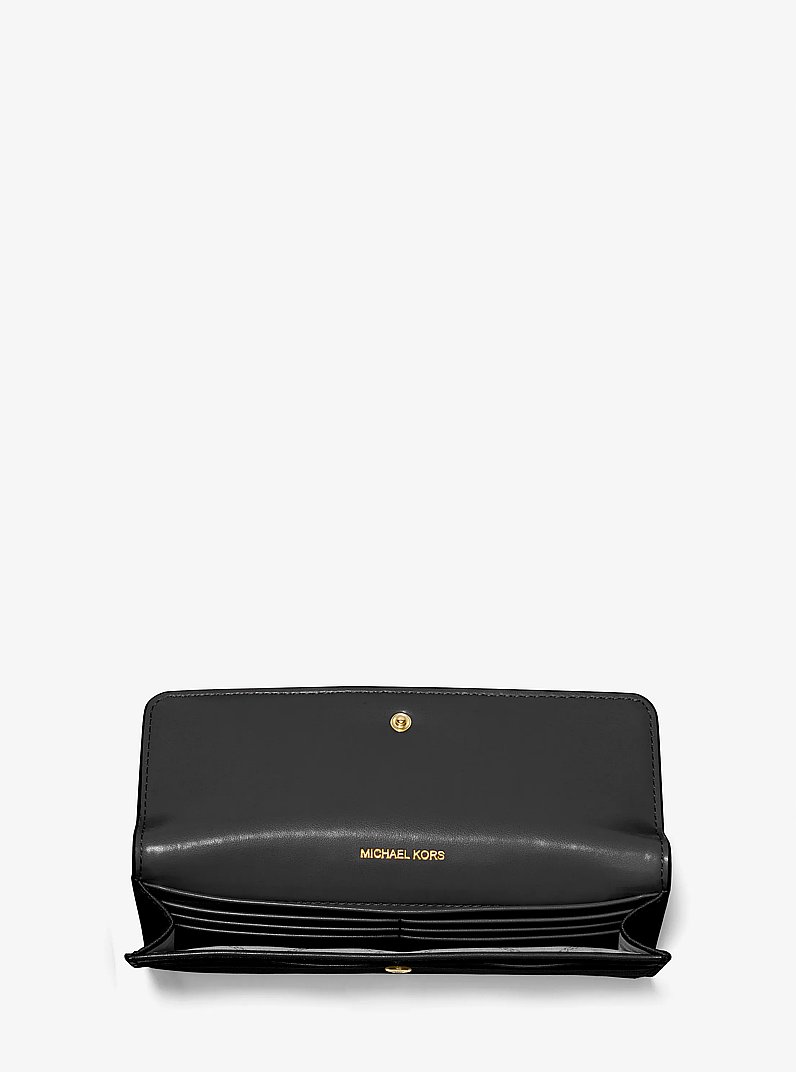 Billetera Jet Set grande de piel Saffiano con cierre a presi&oacute;n in NEGRO | Michael Kors