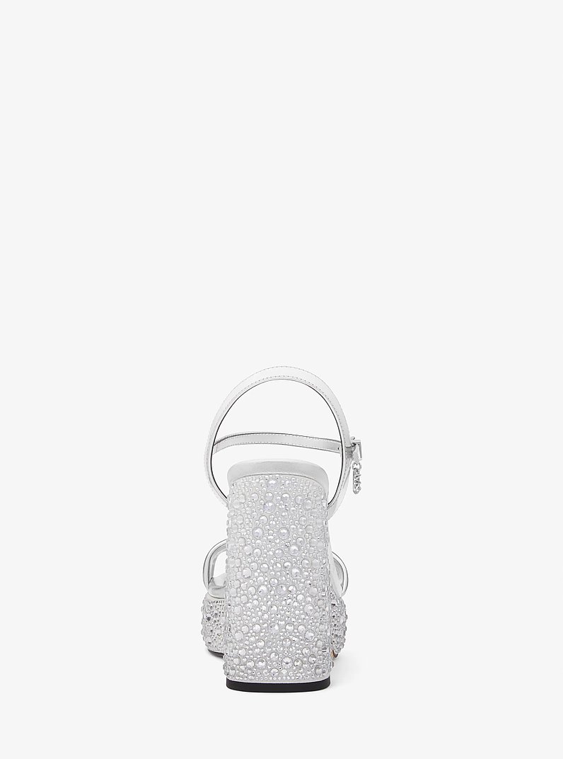 Laci Embellished Metallic Leather Platform Sandal in SILVER | Michael Kors