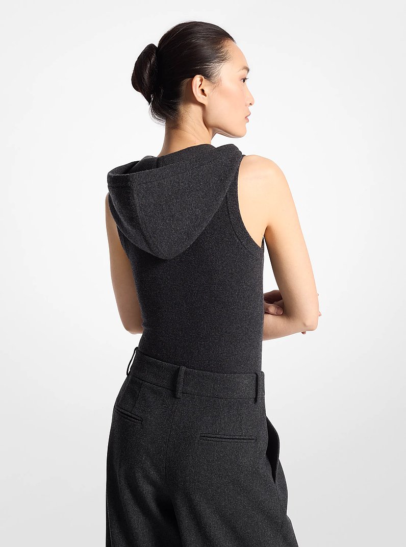 Cashmere Sleeveless Hooded Bodysuit in CHARCOAL | Michael Kors