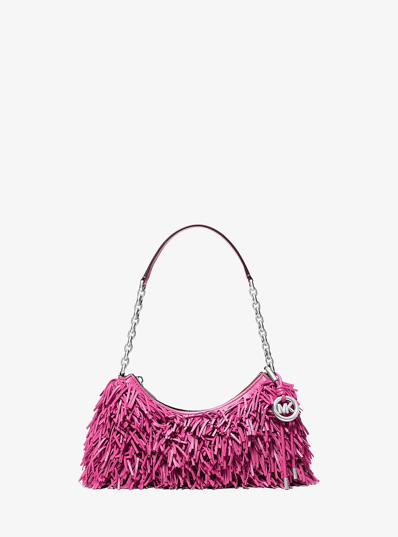 Pochette Nolita media in pelle con frange in LAMPONE | Michael Kors