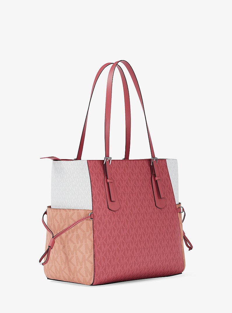 Voyager Large Color-Block Signature Logo Tote Bag in HIBISCUS | Michael Kors