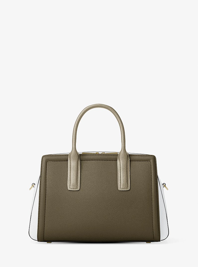 Laila Medium Color-Block Pebbled Leather Satchel in LODEN MULTI | Michael Kors