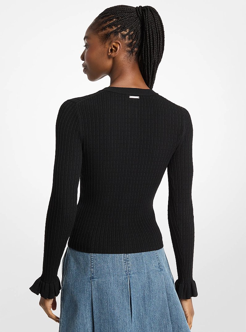 C&aacute;rdigan de punto el&aacute;stico con volantes in NEGRO | Michael Kors