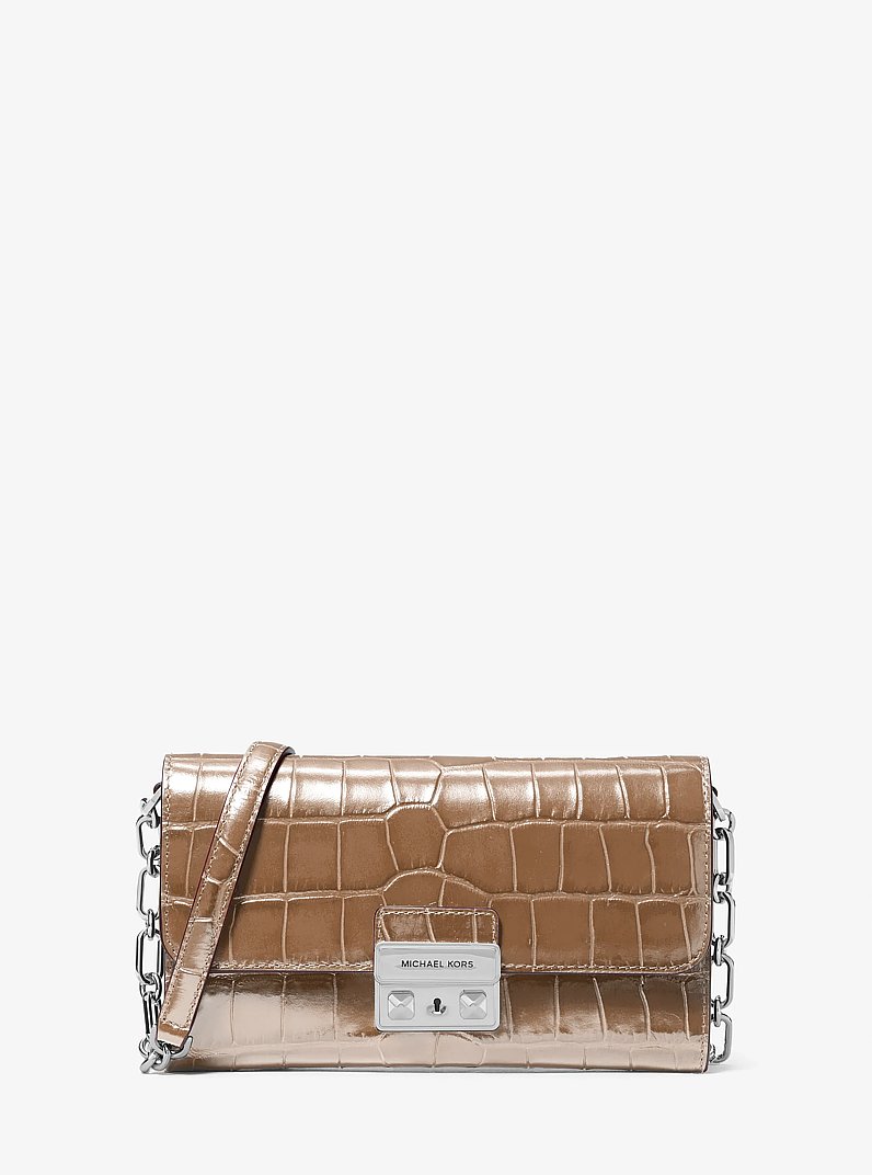 Tribeca Crocodile Embossed Leather Convertible Crossbody Bag in DRIFTWOOD | Michael Kors
