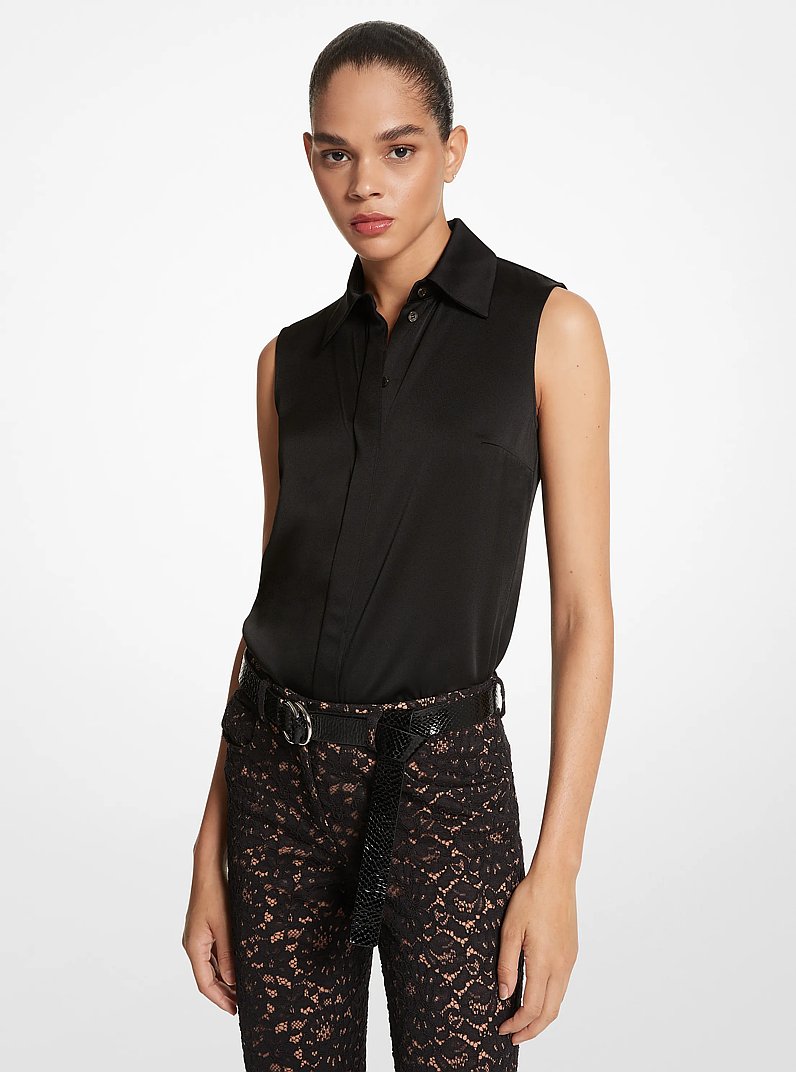Hansen Charmeuse Sleeveless Shirt in BLACK | Michael Kors