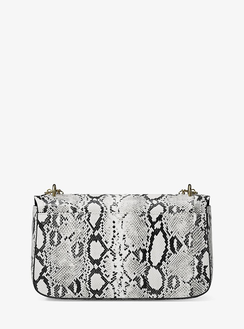 Tribeca Large Snake Embossed Leather Shoulder Bag in NATURAL | Michael Kors