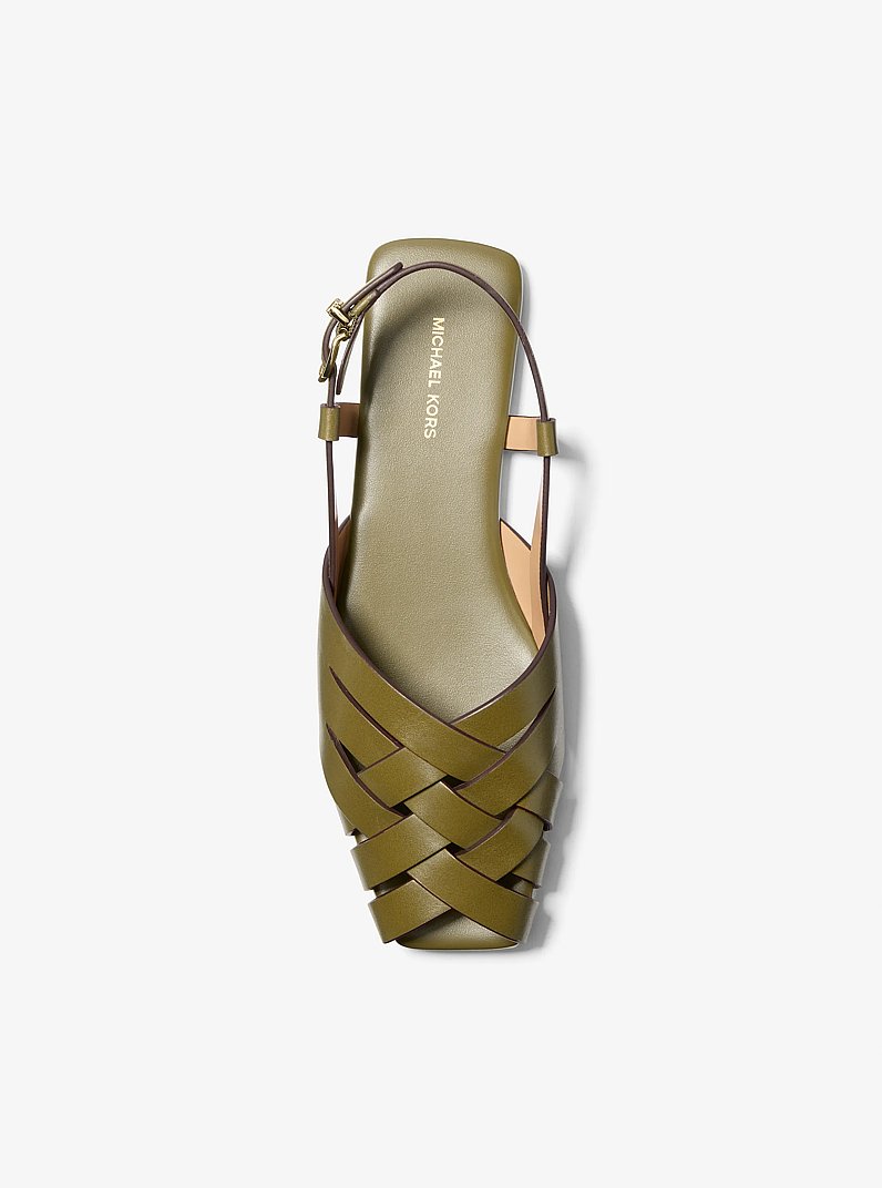 Irene Woven Leather Slingback Sandal in SAFARI GREEN | Michael Kors