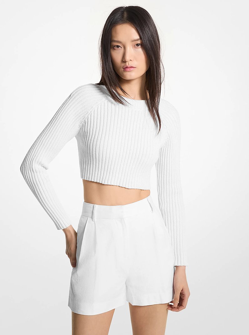 Shorts in misto lino con pieghe in BIANCO | Michael Kors