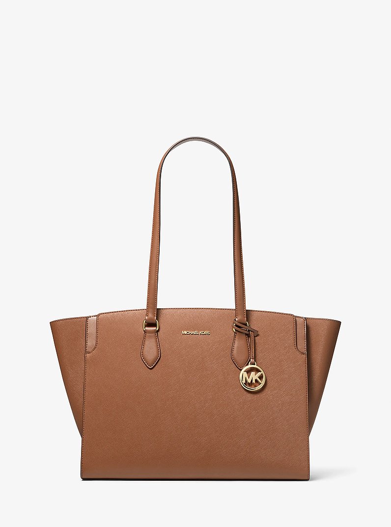 Becca Large Saffiano Leather Tote Bag in LUGGAGE | Michael Kors