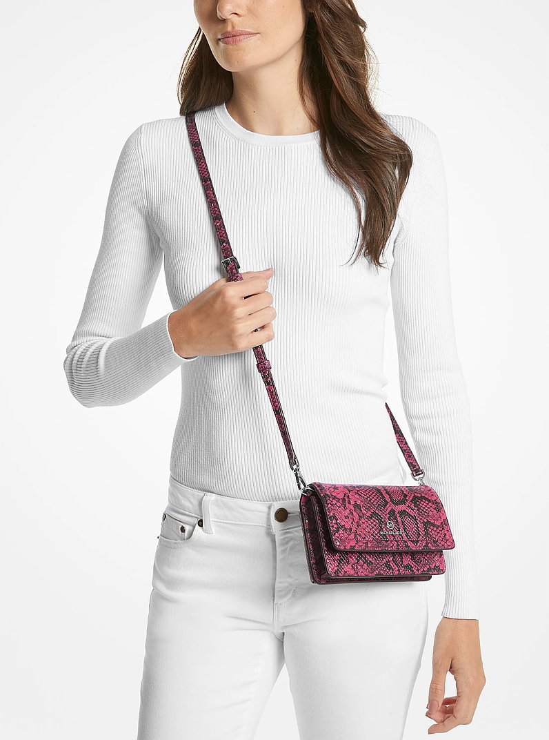 Jet Set Small Snake Embossed Leather Smartphone Crossbody Bag in
