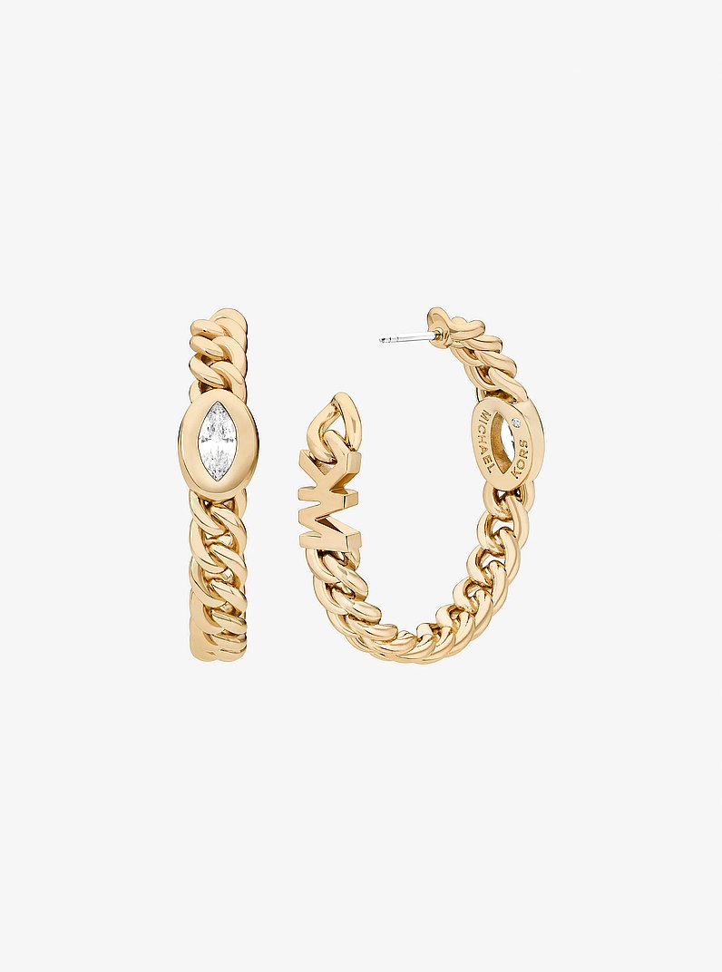 Marquise Stone Chain-Link Hoop Earrings in GOLD | Michael Kors