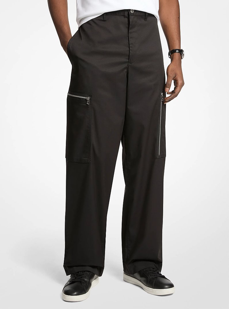 Wide-Leg Woven Zip Cargo Pant in BLACK | Michael Kors