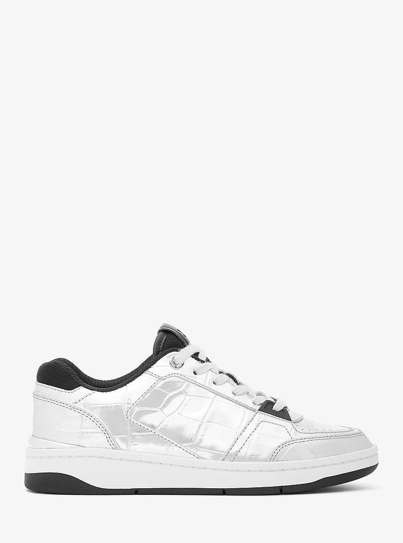 Rebel Metallic Crocodile Embossed Leather Sneaker in SILVER | Michael Kors