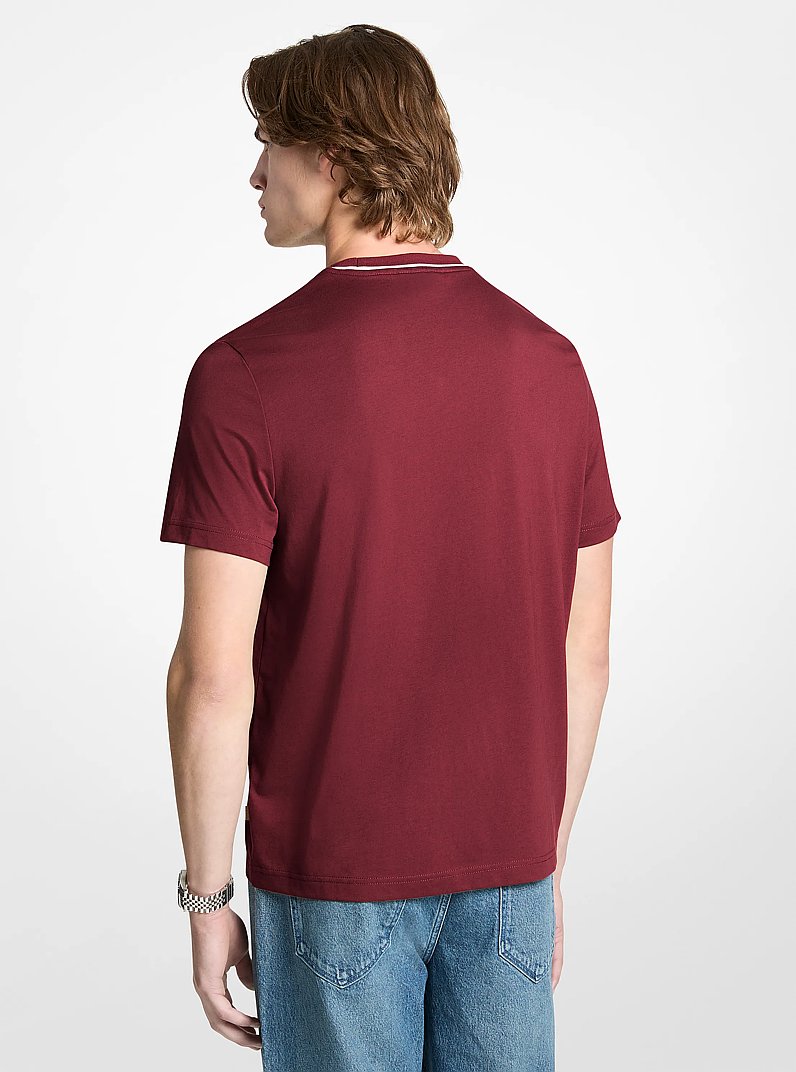 Logo Trim Cotton Jersey T-Shirt in DEEP RED | Michael Kors