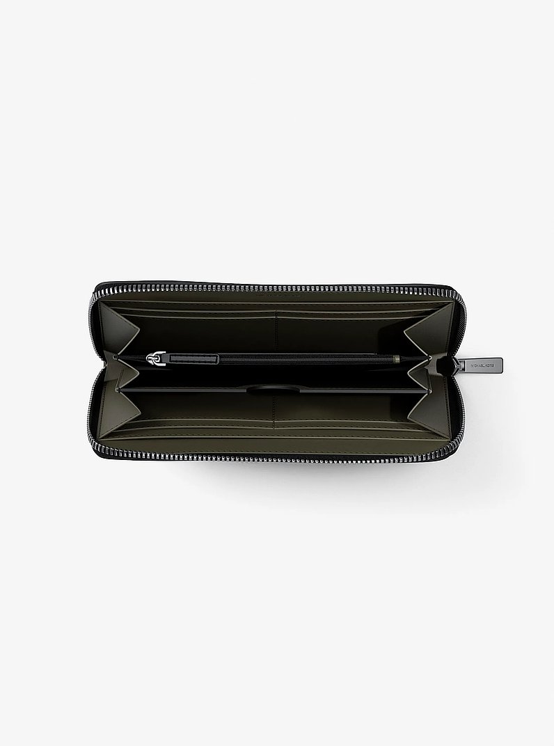Cooper Logo Debossed Polyester Microsuede Zip-Around Wallet in OLIVE | Michael Kors