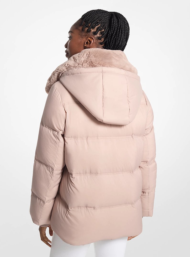Quilted Puffer Jacket With Faux Fur Collar in CHAMPAGNE | Michael Kors