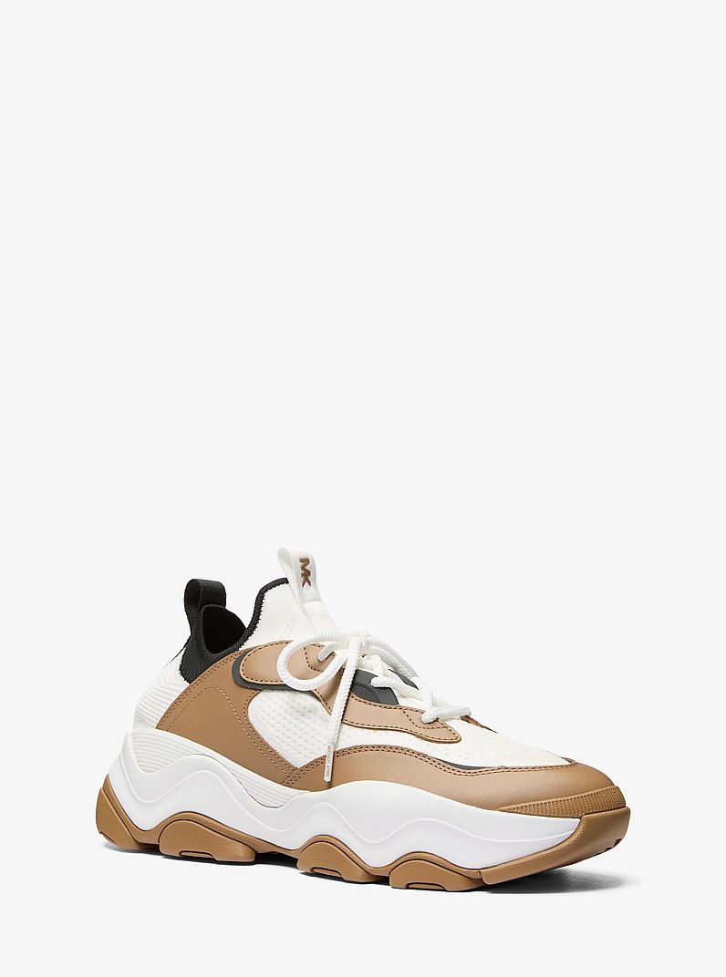 Atlas Stretch Knit and Leather Trainer in HUSK MULTI | Michael Kors