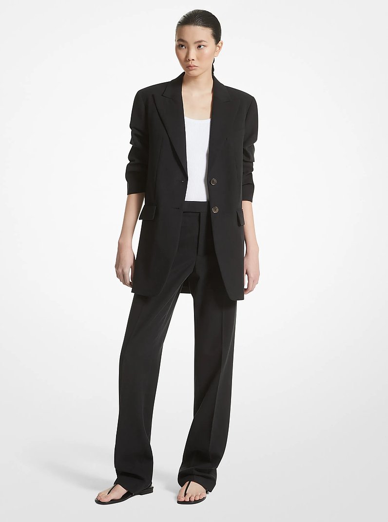 Linen Crushed-Sleeve Boyfriend Blazer in BLACK | Michael Kors