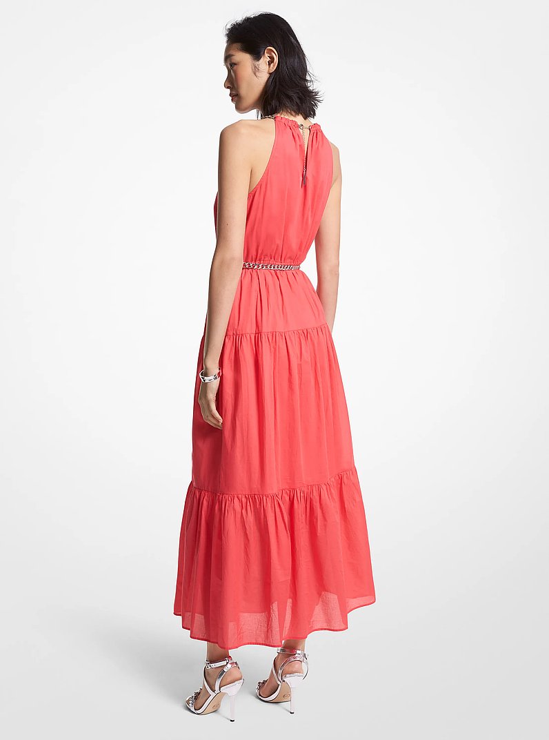 Chain Halter Cotton Lawn Midi Dress in GERANIUM | Michael Kors