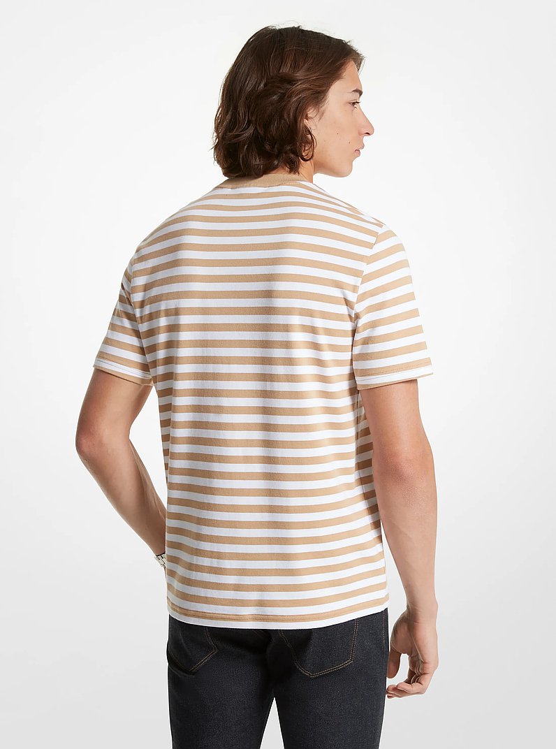Camiseta de algod&oacute;n Pima a rayas in CAQUI | Michael Kors