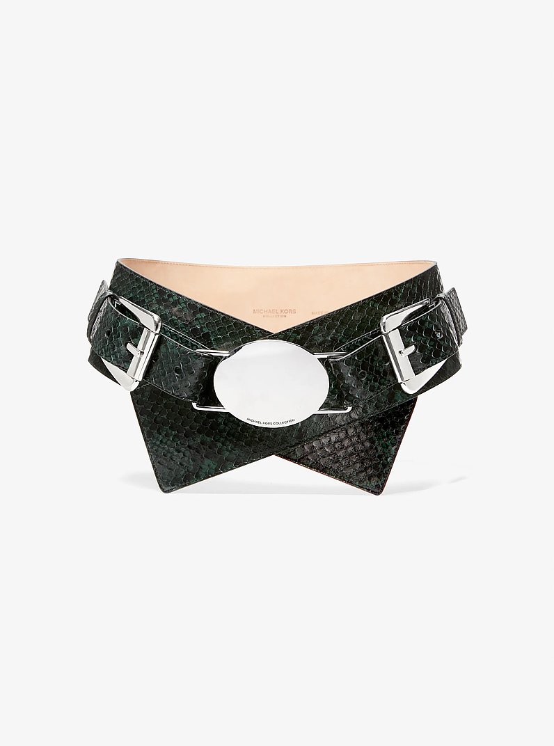 Gloria Python Embossed Leather Belt in FOREST | Michael Kors
