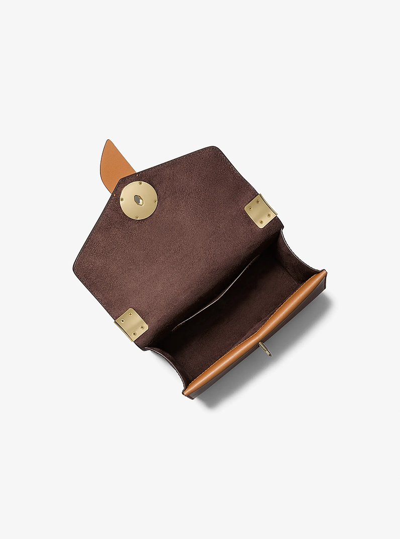Greenwich Small Color-Block Logo and Saffiano Leather Crossbody Bag in BRN/ACORN | Michael Kors