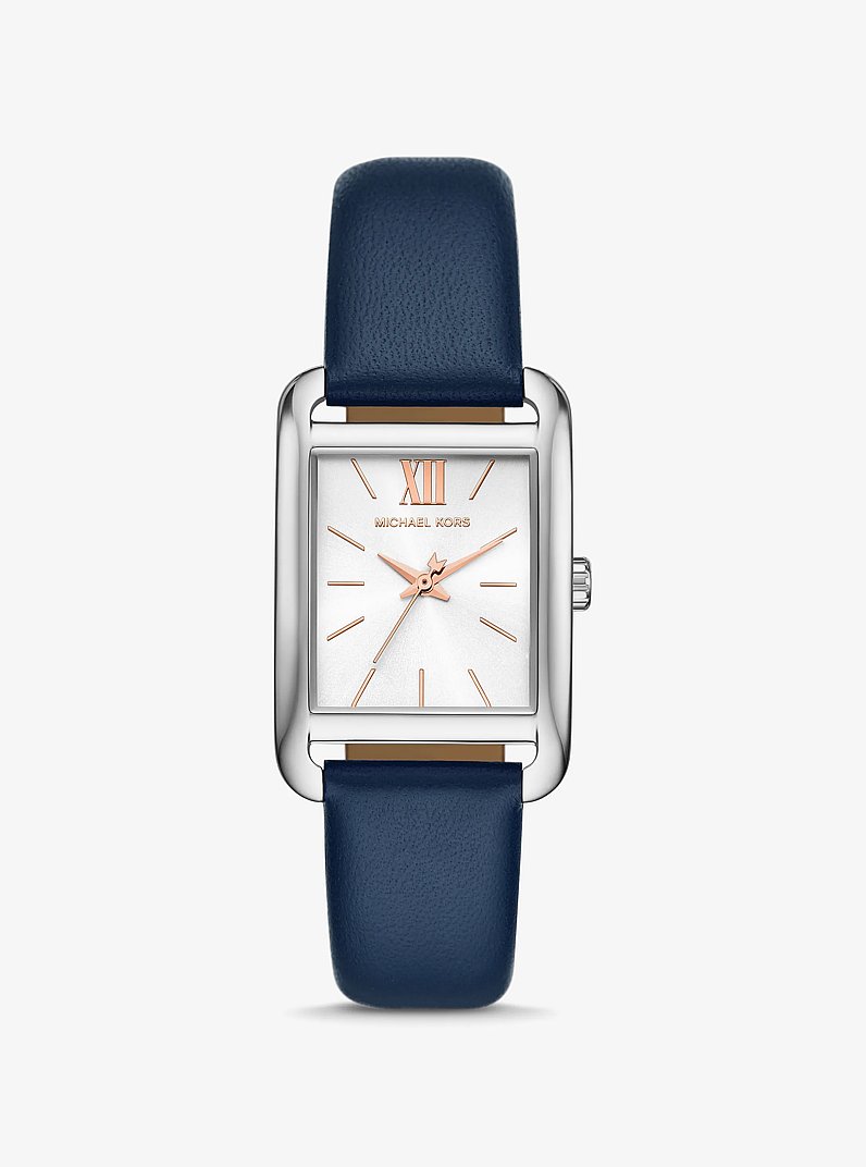 Monroe Silver-Tone and Leather Watch in NAVY | Michael Kors