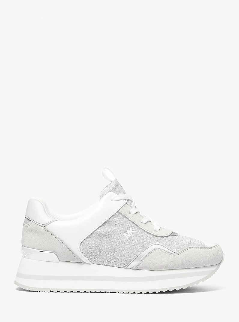 Sneaker Raina in mesh metallizzato glitterato con plateau in ARGENTO | Michael Kors