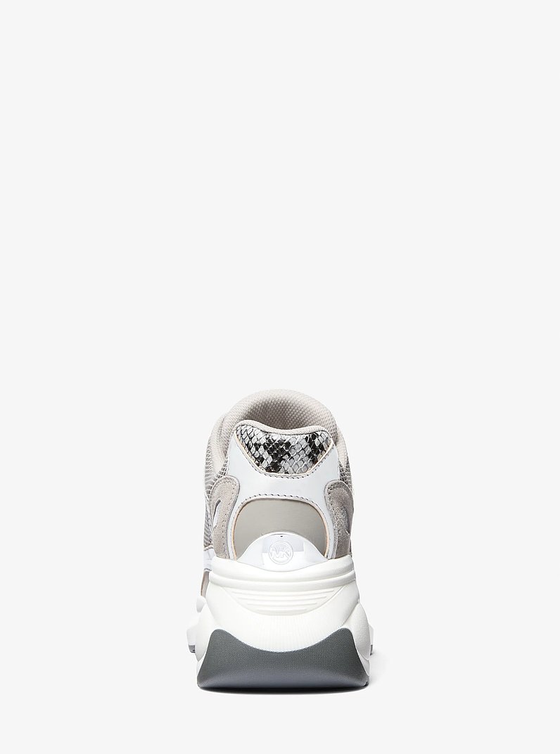 Zuma Snake Embossed Leather and Mesh Trainer in QUARRY GREY | Michael Kors