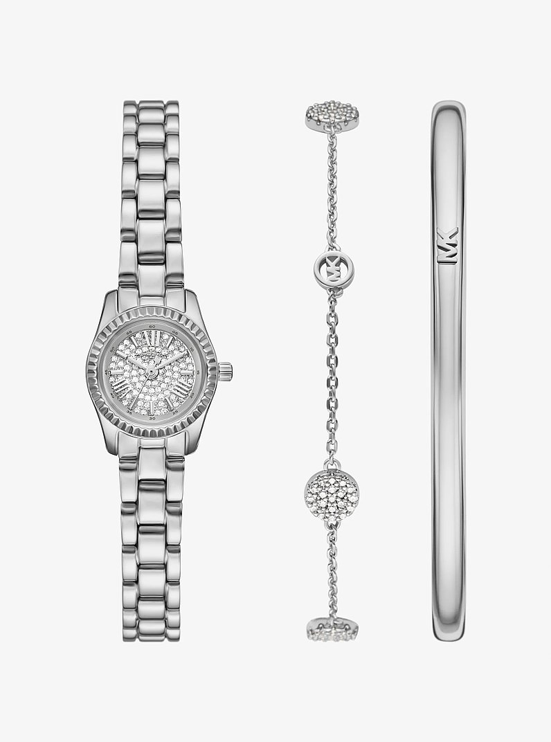 Petite Lexington Pav&eacute; Silver-Tone Watch and Jewelry Gift Set in SILVER | Michael Kors