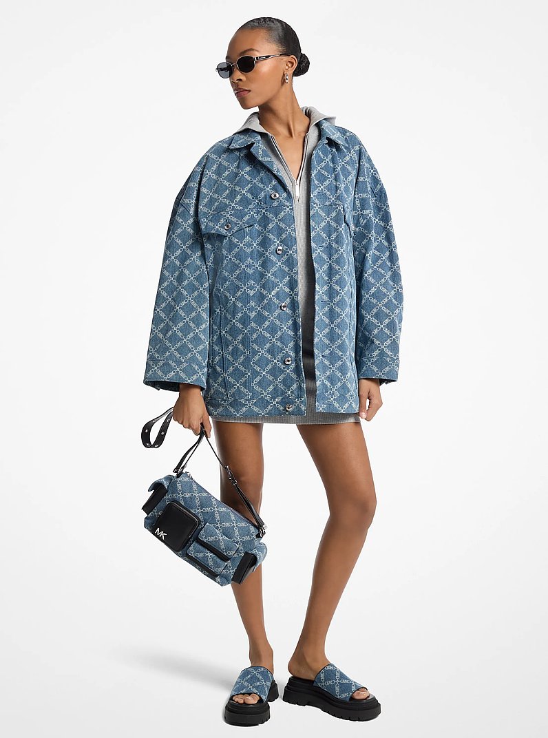 Empire Diamond Jacquard Oversized Denim Jacket in UNION WASH | Michael Kors