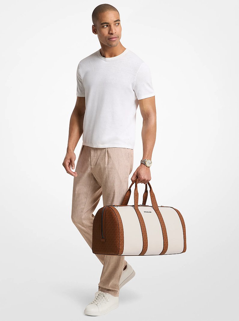 Cooper Pebbled Leather and Signature Logo Duffel Bag in LT CRM/LUGG | Michael Kors