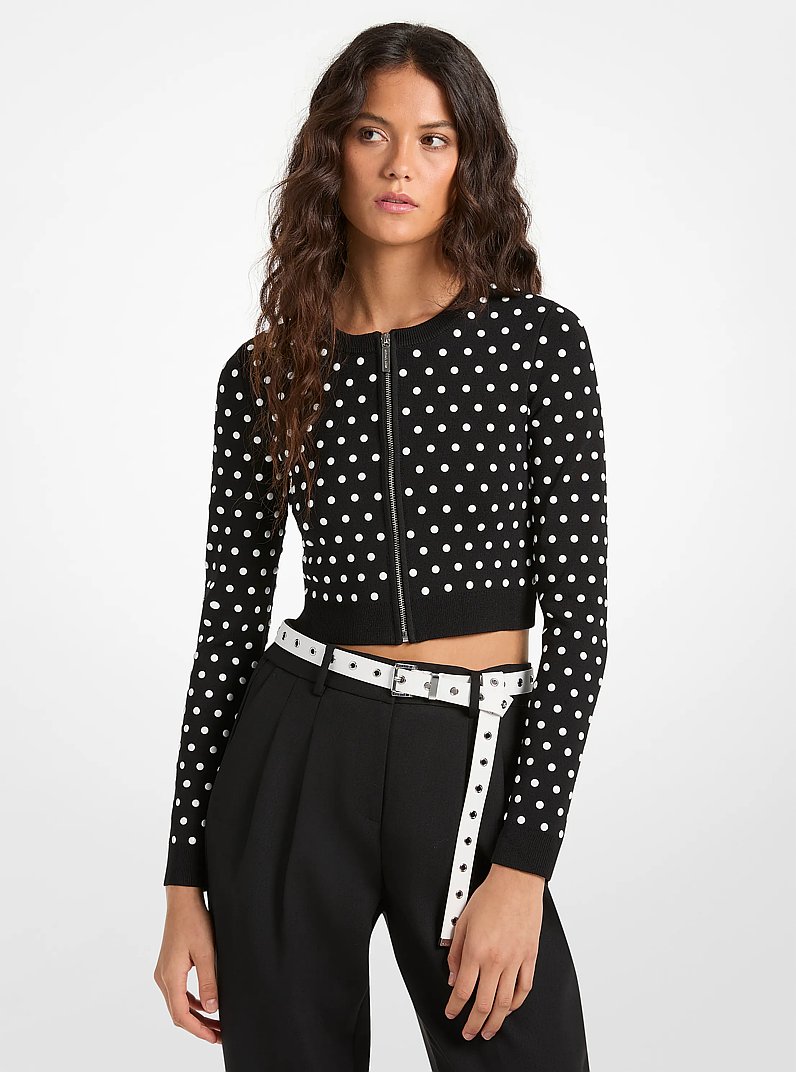 Studded Cropped Zip-Up Cardigan in BLACK | Michael Kors
