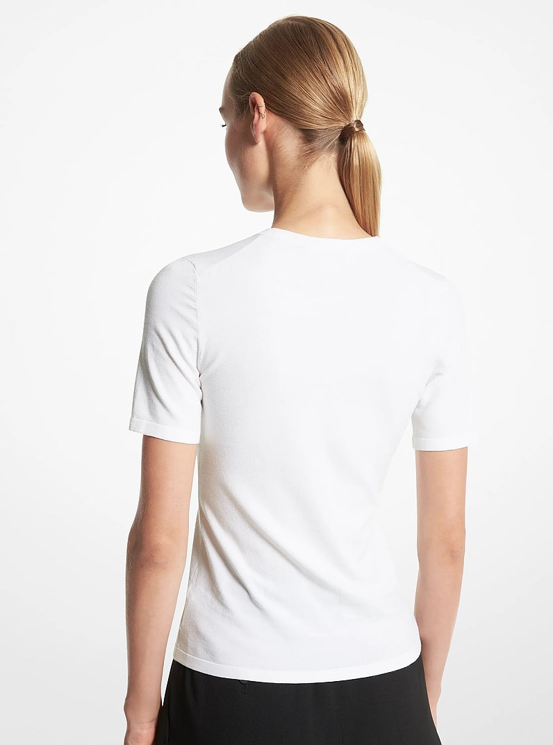 Stretch Viscose Short-Sleeve Sweater in OPTIC WHITE | Michael Kors