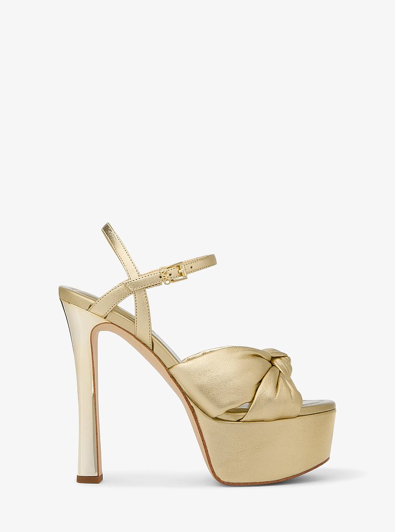 Elena Metallic Leather Platform Sandal in PALE GOLD | Michael Kors