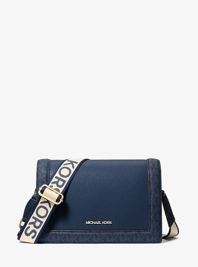 Borsa a tracolla Jet Set grande in pelle martellata e stampa logo in NAVY | Michael Kors