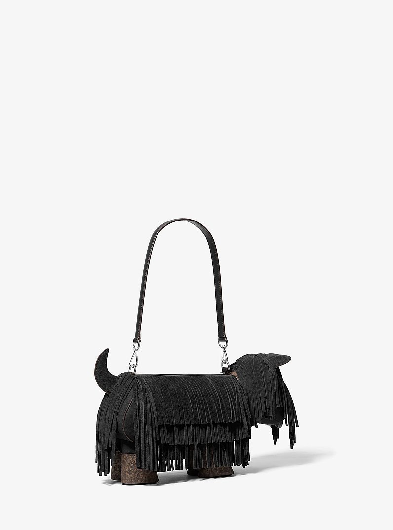 Scotty Dog Small Suede Shoulder Bag in BLACK | Michael Kors