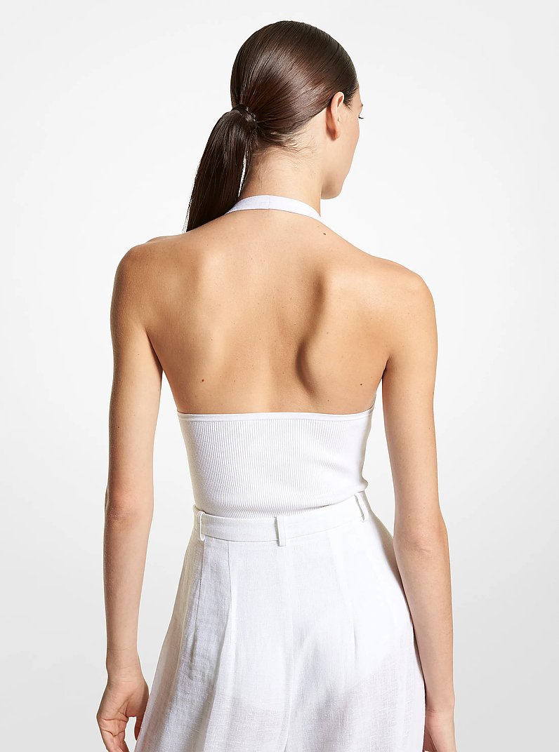 Neckholder-Body aus gerippter Stretch-Viskose in OPTIC WHITE | Michael Kors