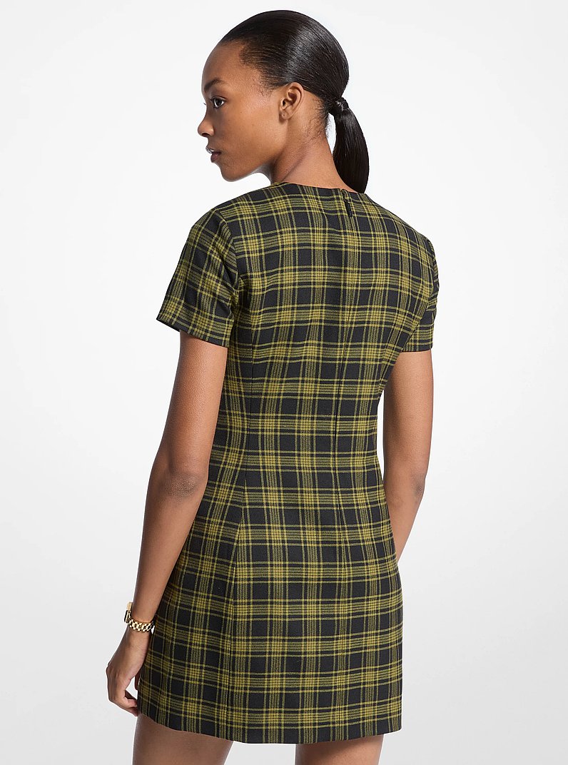 Plaid Print Stretch Wool Dress in PISTACHIO | Michael Kors