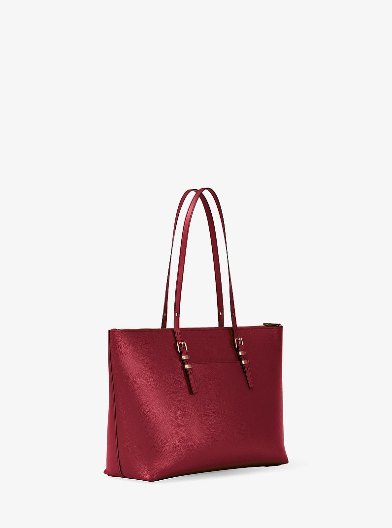 Quinn Large Pebbled Leather Tote Bag in DEEP RED | Michael Kors