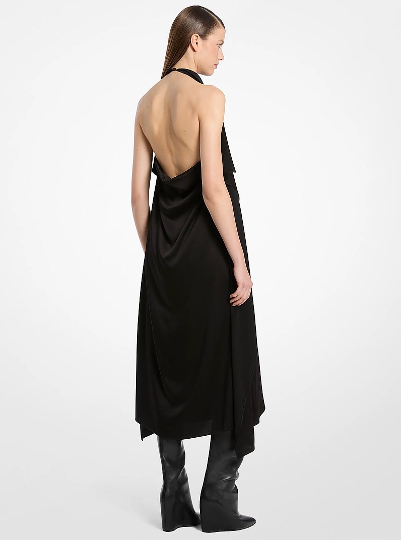Charmeuse Scarf Halter Dress in BLACK | Michael Kors