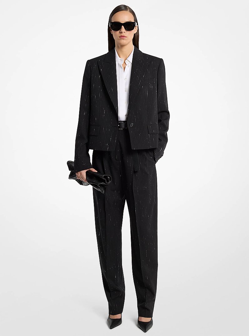 Blazer Spencer de lana el&aacute;stica a rayas con lentejuelas in NEGRO/BLANCO | Michael Kors