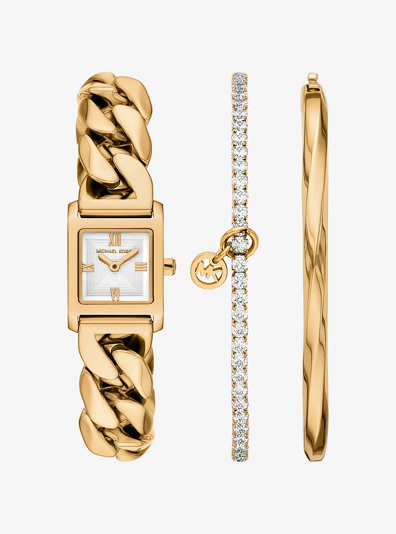 Set de regalo de reloj Georgie tama&ntilde;o micro en tono dorado y joyer&iacute;a in DORADO | Michael Kors