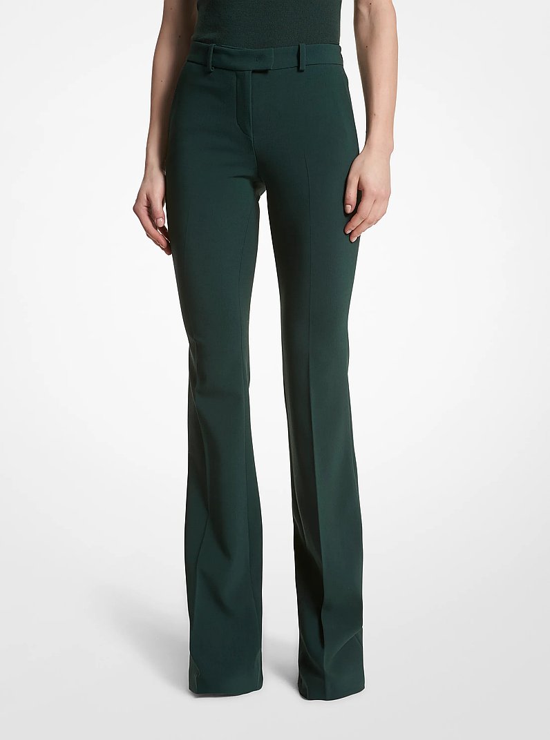Haylee Stretch Pebble Crepe Flared Trousers in FOREST | Michael Kors