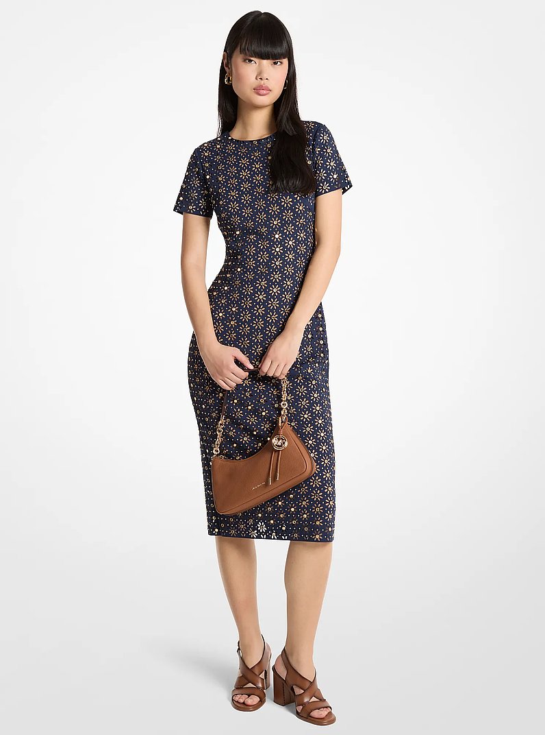 Laser Cut Mirror Scuba Midi Dress in MIDNIGHTBLUE | Michael Kors