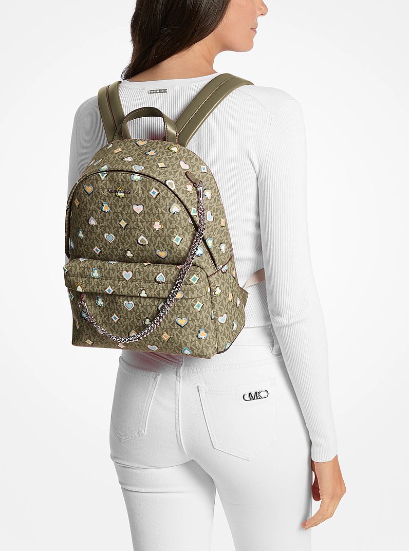 Slater Medium Printed Signature Logo Backpack in OLIVE - Sale