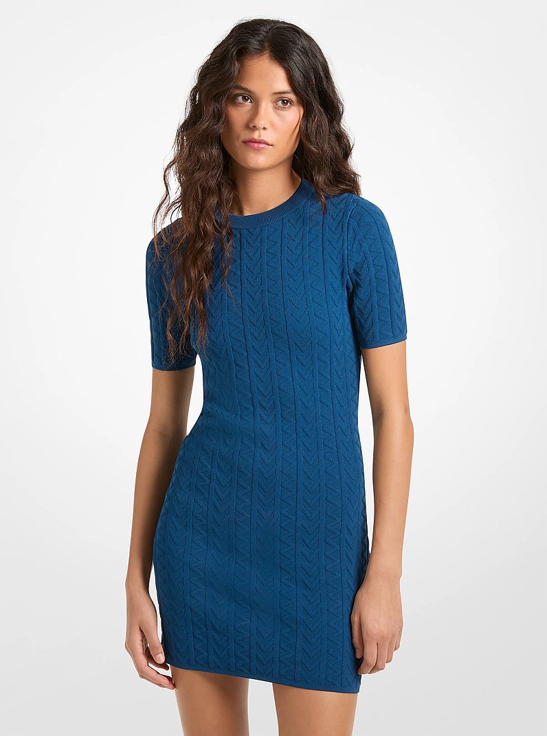 Minikleid aus Zopfstrick-Jacquard mit gepr&auml;gtem MK2000-Logomuster in FLUSSBLAU | Michael Kors